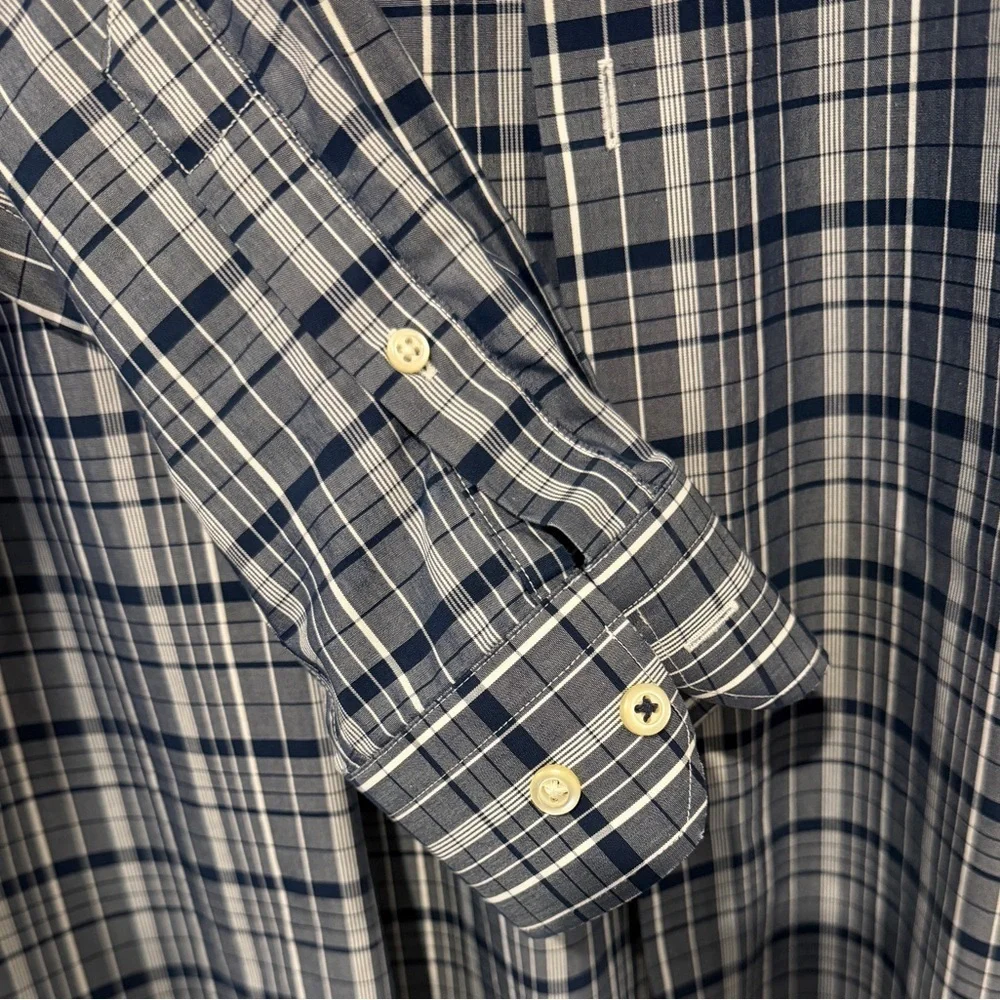Banana Republic Men's Navy Plaid Non-Iron Shirt